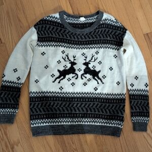 Garage Men's Gray and Cream Reindeer Sweater